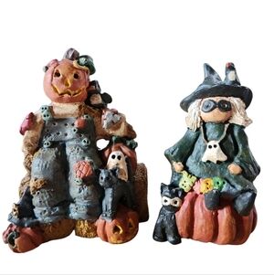 2000s Primitive Halloween Witch Scarecrow Pumpkin  Ceramics
